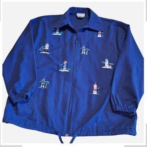 Bonworth Womens L Lighthouse Windbreaker Lightweight Jacket Nautical Coastal